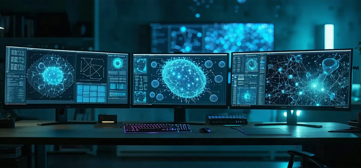 Abstract scientific laboratory environment suggesting computational biology research space